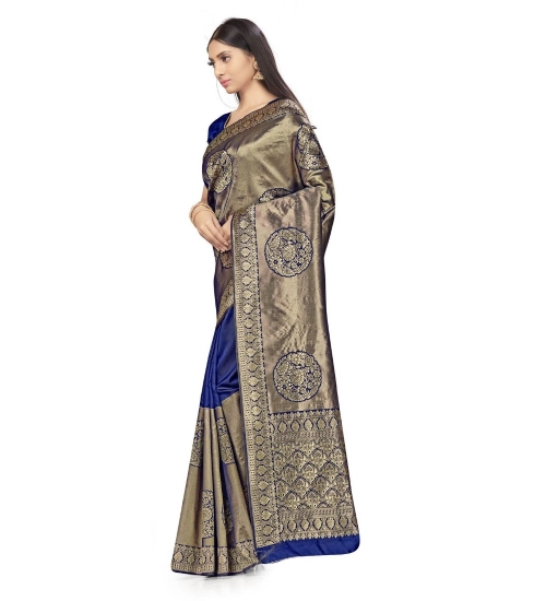 Women's Banarasi Silk Saree (Navy Blue,5-6 Mtrs)