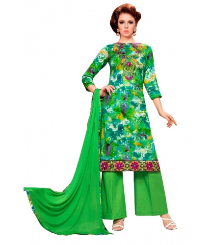 Women's Glaze Cotton Unstitched Salwar Suit-Material With Dupatta (Green &amp; Multi,2.3 Mtrs)