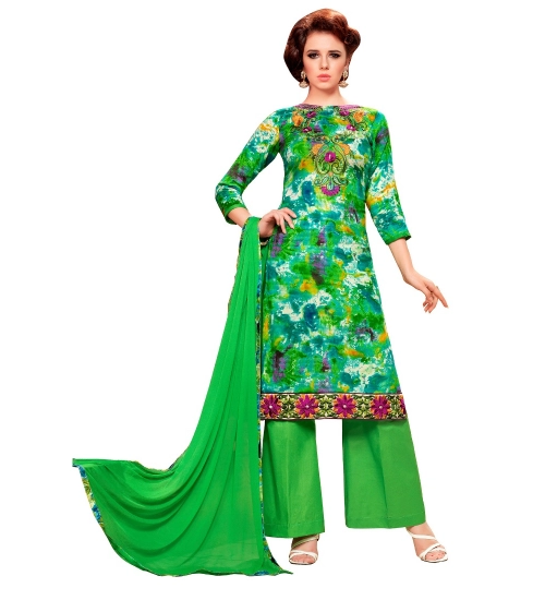 Women's Glaze Cotton Unstitched Salwar Suit-Material With Dupatta (Green & Multi,2.3 Mtrs)
