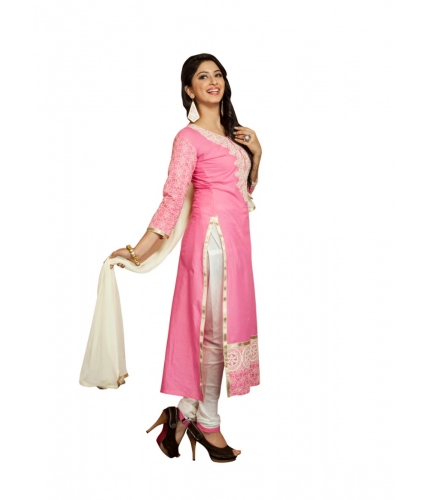 Women's Georgette Unstitched Salwar Suit-Material With Dupatta (Pink & White,2.2 Mtrs) Women's Georgette Unstitched Salwar Suit-Material With Dupatta (Pink & White,2.2 Mtrs)