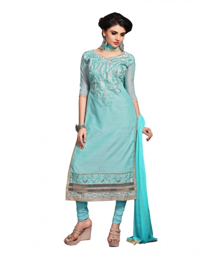 Women's Chanderi Unstitched Salwar Suit-Material With Dupatta (Light Sea Green,2.3 Mtrs)