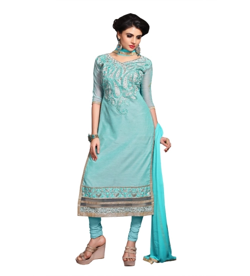 Women's Chanderi Unstitched Salwar Suit-Material With Dupatta (Light Sea Green,2.3 Mtrs)