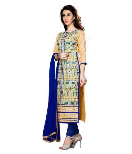 Women's Cotton Unstitched Salwar Suit-Material With Dupatta (Beige,2.3 Mtrs) Women's Cotton Unstitched Salwar Suit-Material With Dupatta (Beige,2.3 Mtrs)
