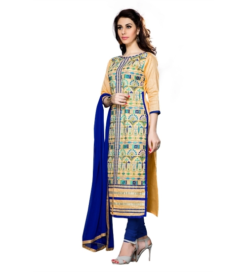 Women's Cotton Unstitched Salwar Suit-Material With Dupatta (Beige,2.3 Mtrs)