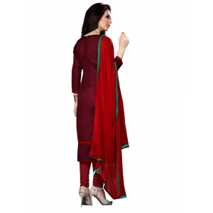 Generic Women's Cotton Unstitched Salwar Suit-Material With Dupatta (Dark Maroon,2.3 Mtrs)