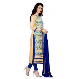 Generic Women's Cotton Unstitched Salwar Suit-Material With Dupatta (Beige,2.3 Mtrs)