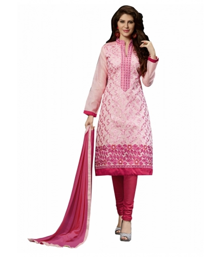 Women's Chanderi Unstitched Salwar Suit-Material With Dupatta (Pink,2 Mtrs)