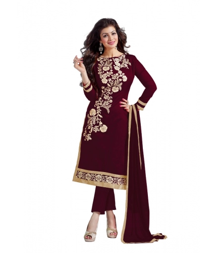 Women's Chanderi Unstitched Salwar Suit-Material With Dupatta (Brown,2 Mtrs)