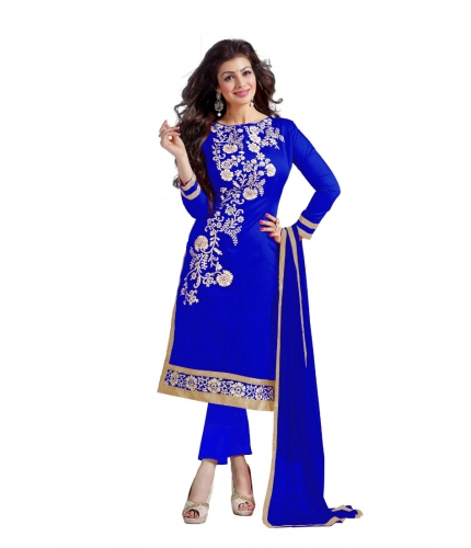 Women's Chanderi Unstitched Salwar Suit-Material With Dupatta (Blue,2 Mtrs)
