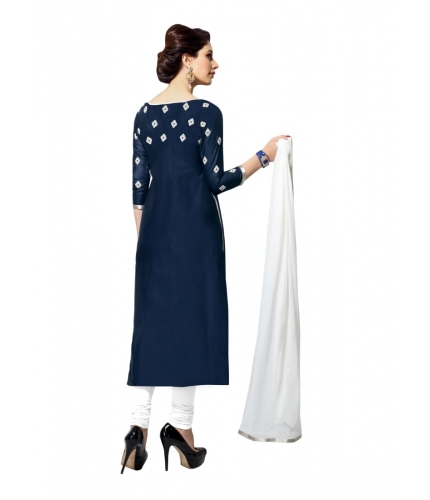 Women's Cotton Unstitched Salwar Suit-Material With Dupatta (Navy Blue,2.2 Mtrs) Women's Cotton Unstitched Salwar Suit-Material With Dupatta (Navy Blue,2.2 Mtrs)
