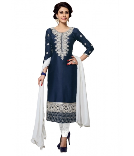 Women's Cotton Unstitched Salwar Suit-Material With Dupatta (Navy Blue,2.2 Mtrs)