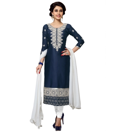 Women's Cotton Unstitched Salwar Suit-Material With Dupatta (Navy Blue,2.2 Mtrs)