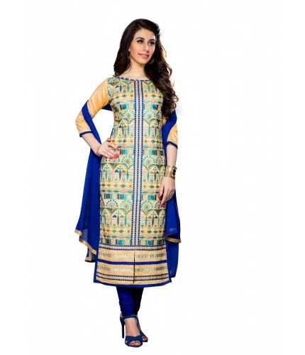 Women's Cotton Unstitched Salwar Suit-Material With Dupatta (Beige,2.3 Mtrs)
