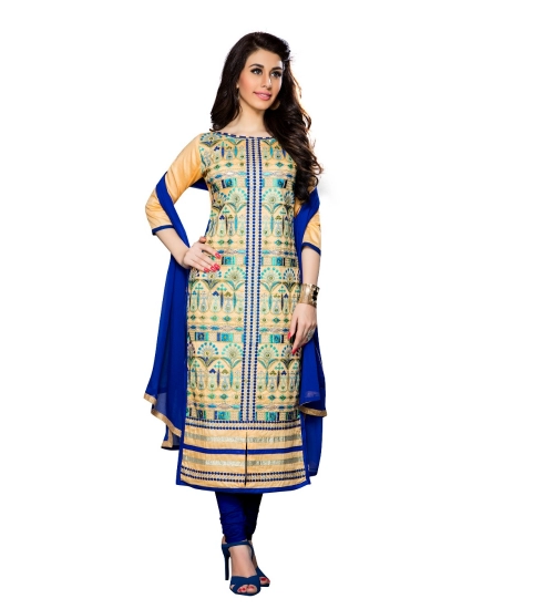 Women's Cotton Unstitched Salwar Suit-Material With Dupatta (Beige,2.3 Mtrs)