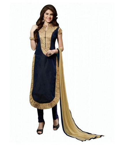 Women's Chanderi Unstitched Salwar Suit-Material With Dupatta (Black,2 Mtrs)