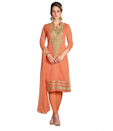 Women's Chanderi Unstitched Salwar Suit-Material With Dupatta (Orange,2.2 Mtrs)