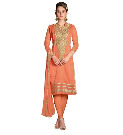 Women's Chanderi Unstitched Salwar Suit-Material With Dupatta (Orange,2.2 Mtrs)