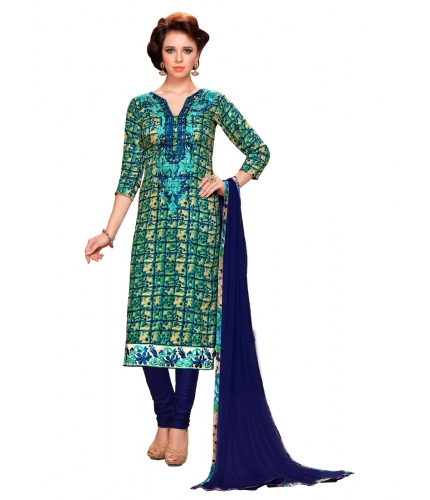 Women's Glaze Cotton Unstitched Salwar Suit-Material With Dupatta (Blue & Green,2.3 Mtrs) Women's Glaze Cotton Unstitched Salwar Suit-Material With Dupatta (Blue & Green,2.3 Mtrs)
