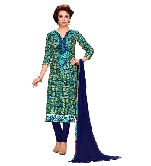 Women's Glaze Cotton Unstitched Salwar Suit-Material With Dupatta (Blue & Green,2.3 Mtrs)