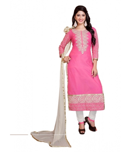 Women's Georgette Unstitched Salwar Suit-Material With Dupatta (Pink &amp; White,2.2 Mtrs)