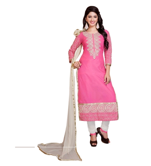 Women's Georgette Unstitched Salwar Suit-Material With Dupatta (Pink & White,2.2 Mtrs)