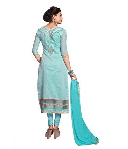 Women's Chanderi Unstitched Salwar Suit-Material With Dupatta (Light Sea Green,2.3 Mtrs)