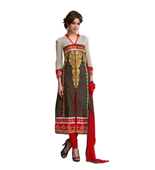 Women's Glaze Cotton Unstitched Salwar Suit-Material With Dupatta (Brown,2.2 Mtrs)