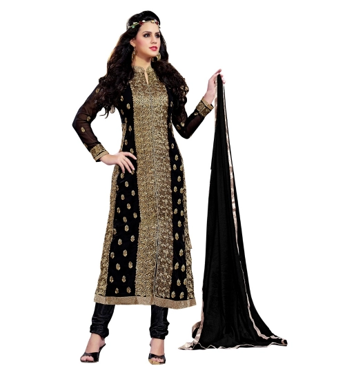 Women's Georgette Unstitched Salwar Suit-Material With Dupatta (Black,2 Mtrs)