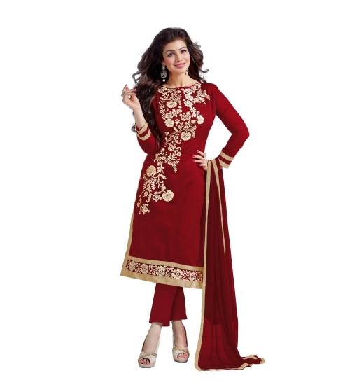 Women's Chanderi Unstitched Salwar Suit-Material With Dupatta (Maroon,2 Mtrs)