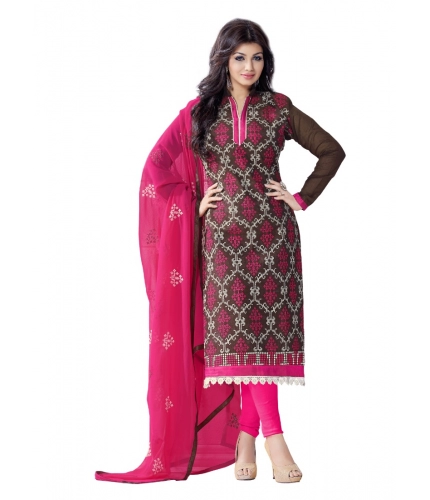 Women's Chanderi Unstitched Salwar Suit-Material With Dupatta (Brown,2.2 Mtrs)
