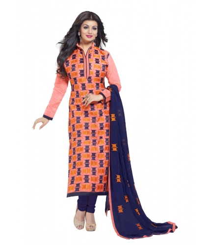 Women's Chanderi Unstitched Salwar Suit-Material With Dupatta (Orange,2.2 Mtrs)