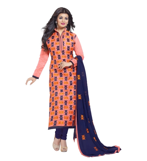Women's Chanderi Unstitched Salwar Suit-Material With Dupatta (Orange,2.2 Mtrs)