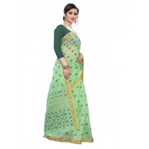 Generic Women's Cotton Blend Saree(Parrot Green ,5-6Mtrs)