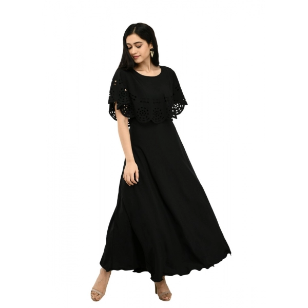Dropship Women's Crepe Solid Sleeveless Full Length Gown(Black)