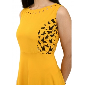 Generic Women's Crepe Solid Sleeveless Full Length Gown(Yellow)