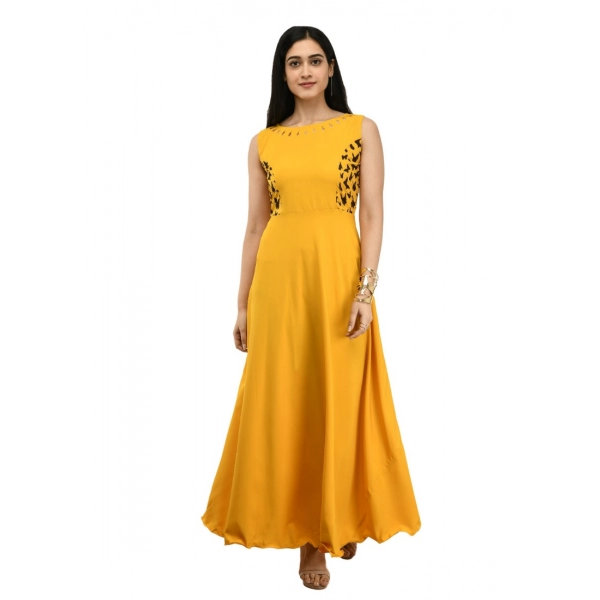Dropship Women's Crepe Solid Sleeveless Full Length Gown(Yellow)