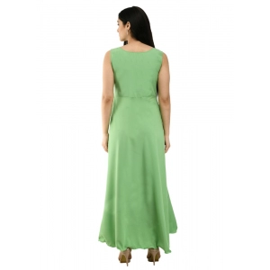 Generic Women's Crepe Solid Sleeveless Full Length Gown(Green)