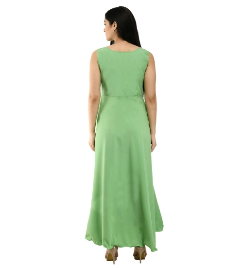 Women's Crepe Solid Sleeveless Full Length Gown(Green)