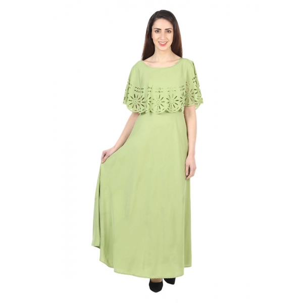 Dropship Women's Crepe Solid Sleeveless Full Length Gown(Light Green)