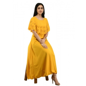 Generic Women's Crepe Solid Sleeveless Full Length Gown(Yellow)