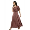 Dropship Women's Crepe Solid Sleeveless Full Length Gown(Brown)