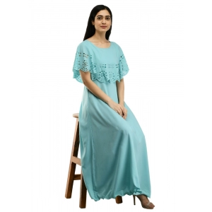 Generic Women's Crepe Solid Sleeveless Full Length Gown(Light Blue)