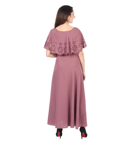 Women's Crepe Solid Sleeveless Full Length Gown(Light Brown)