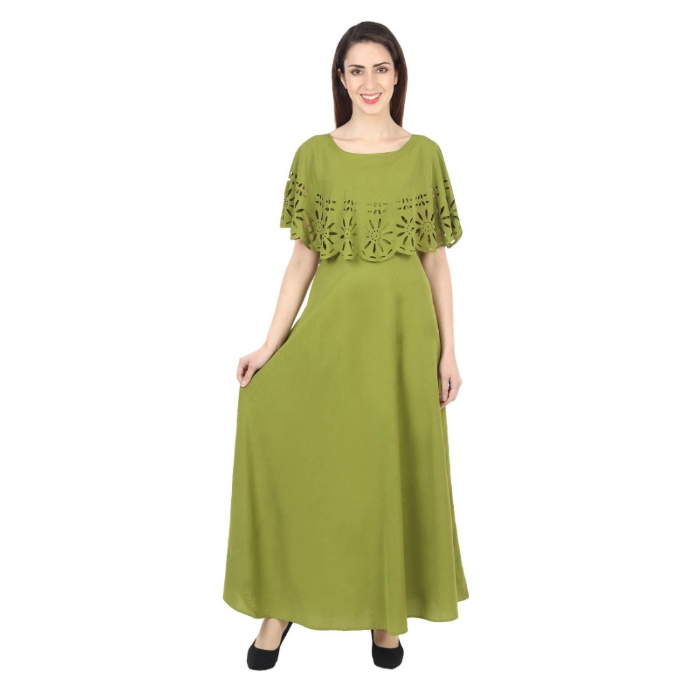 Generic Women's Crepe Solid Sleeveless Full Length Gown(Green)