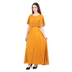 Generic Women's Crepe Solid Sleeveless Full Length Gown(Yellow)