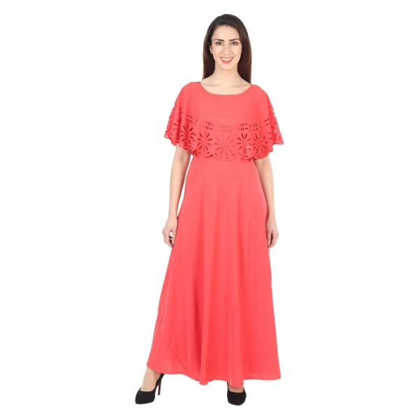 Dropship Women's Crepe Solid Sleeveless Full Length Gown(Red)