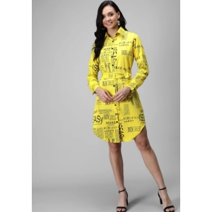 Generic Women's Crepe Paper Print Full Sleeve Short Tops(Yellow)