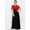 Dropship Women's Crepe Solid Sleeveless Full Length Gown(Red Black)