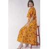 Dropship Women's Crepe Floral Half Sleeves Full Length Gown(Yellow)