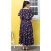 Dropship Women's Crepe Floral Half Sleeves Full Length Gown(Dark Blue)